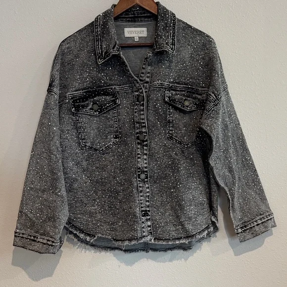 Sparkling Black Denim Jacket for Women - Picture 2 of 6